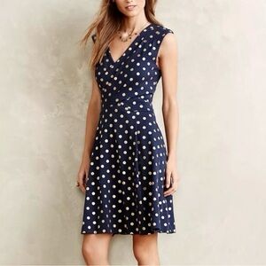Maeve By Anthropologie Opria Navy Gold Dots dress Size S